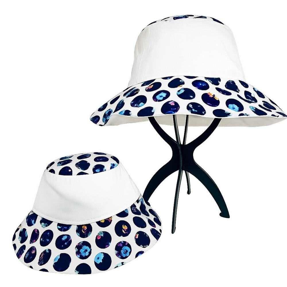 Mother and Daughter Bucket Hats Reversible Handmade White Floral and Polka Dots